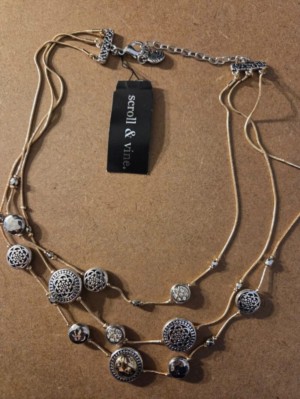Scroll & Vine Silver and Gold Tone Layered Necklace